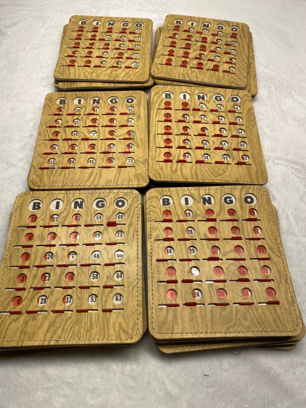 Vintage Cards  Bingo Cards  Shutter Slide Leather Stitched Lot of 30 Tan